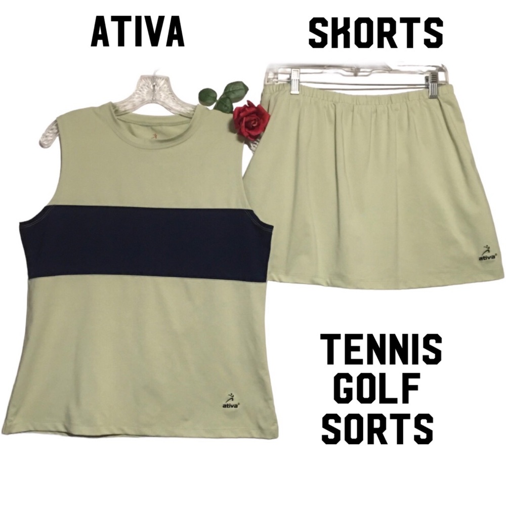 Ativa Green & Black 2-Piece Tennis Golf Outfit Skort & Top Set